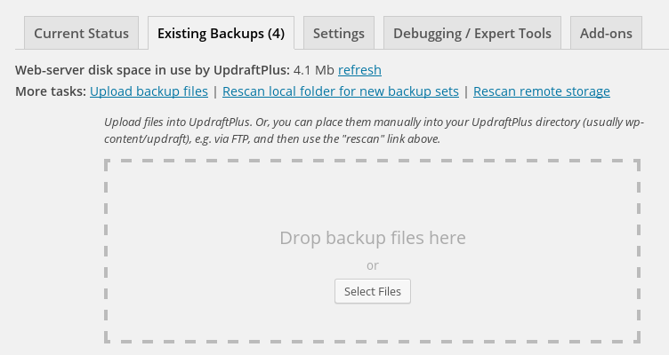 Widget to upload a backup set