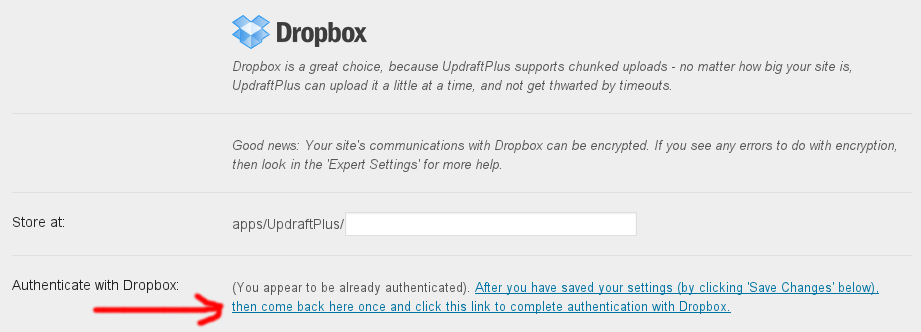 Re-authenticate with Dropbox