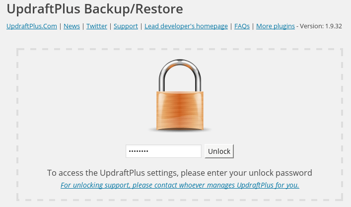Locking the UpdraftPlus settings page