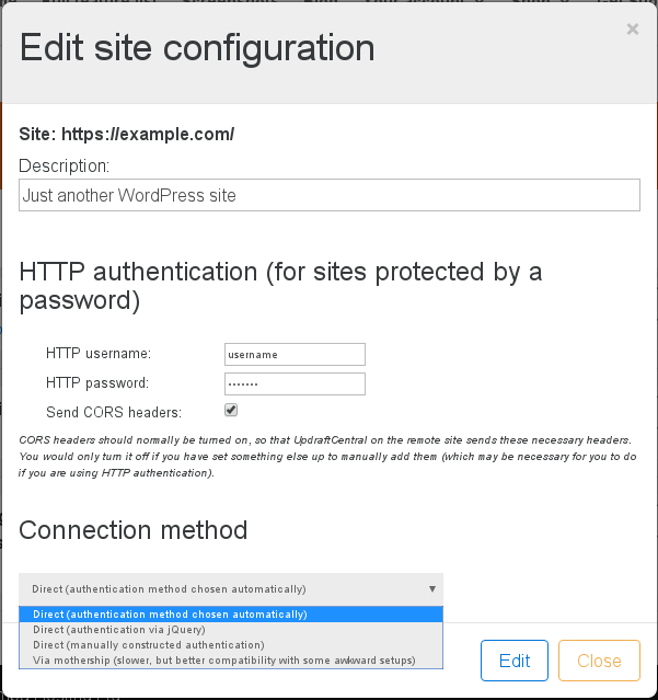 Edit site configuration
