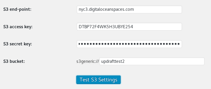 Entering settings in UpdraftPlus