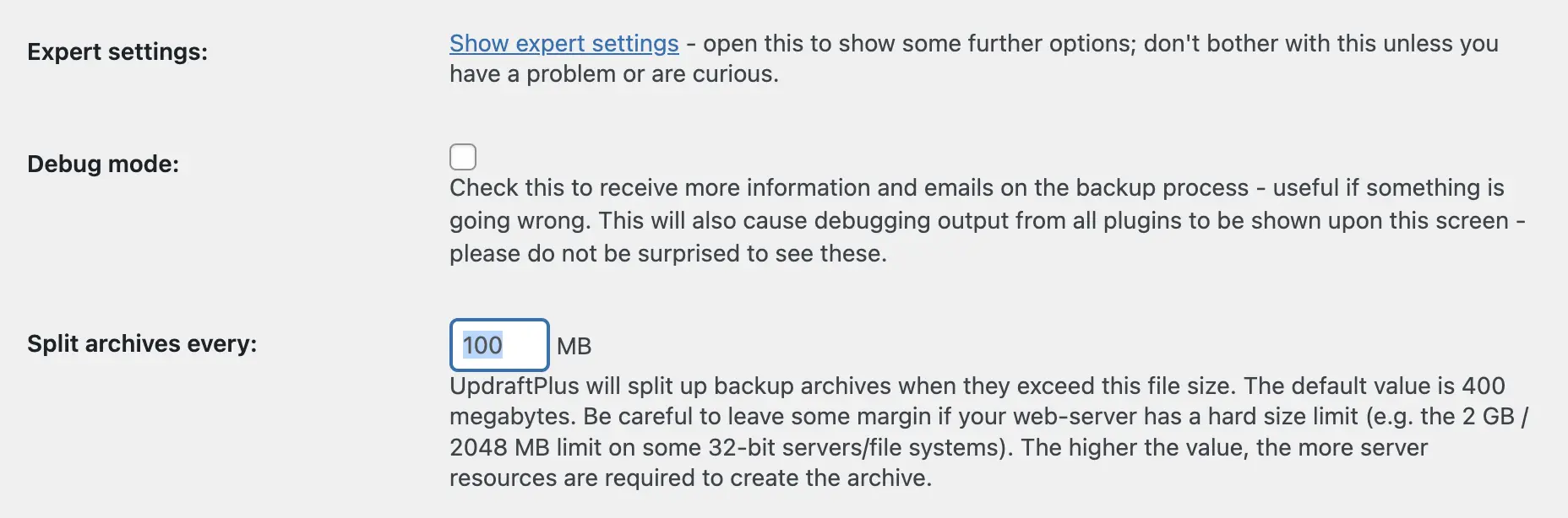 split-archives-every-option-in-updraftplus-settings