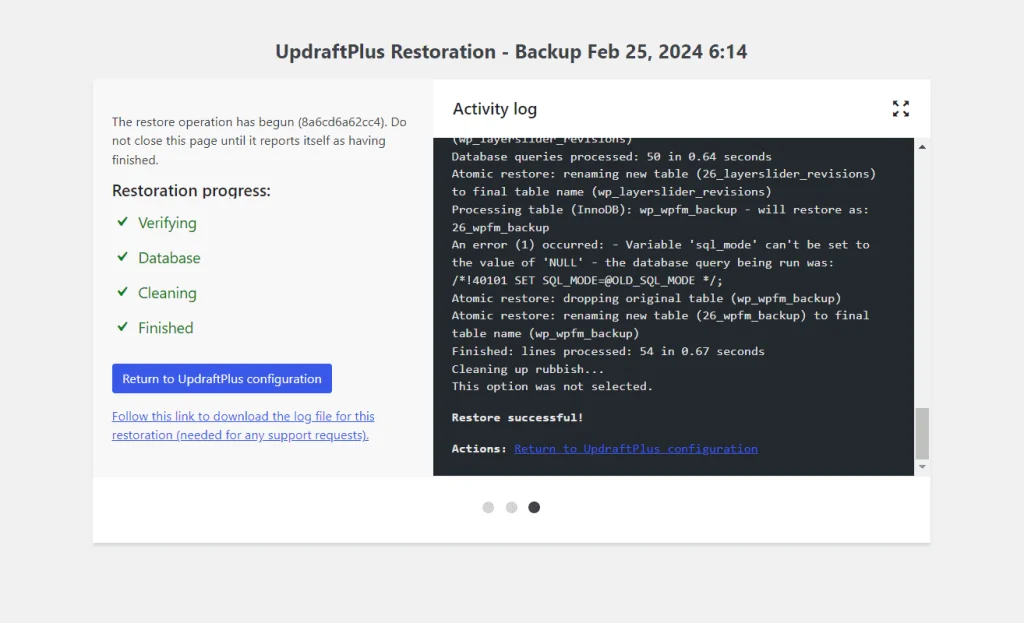 confirmation-message-showing-a-backup-has-been-restored-updraftplus