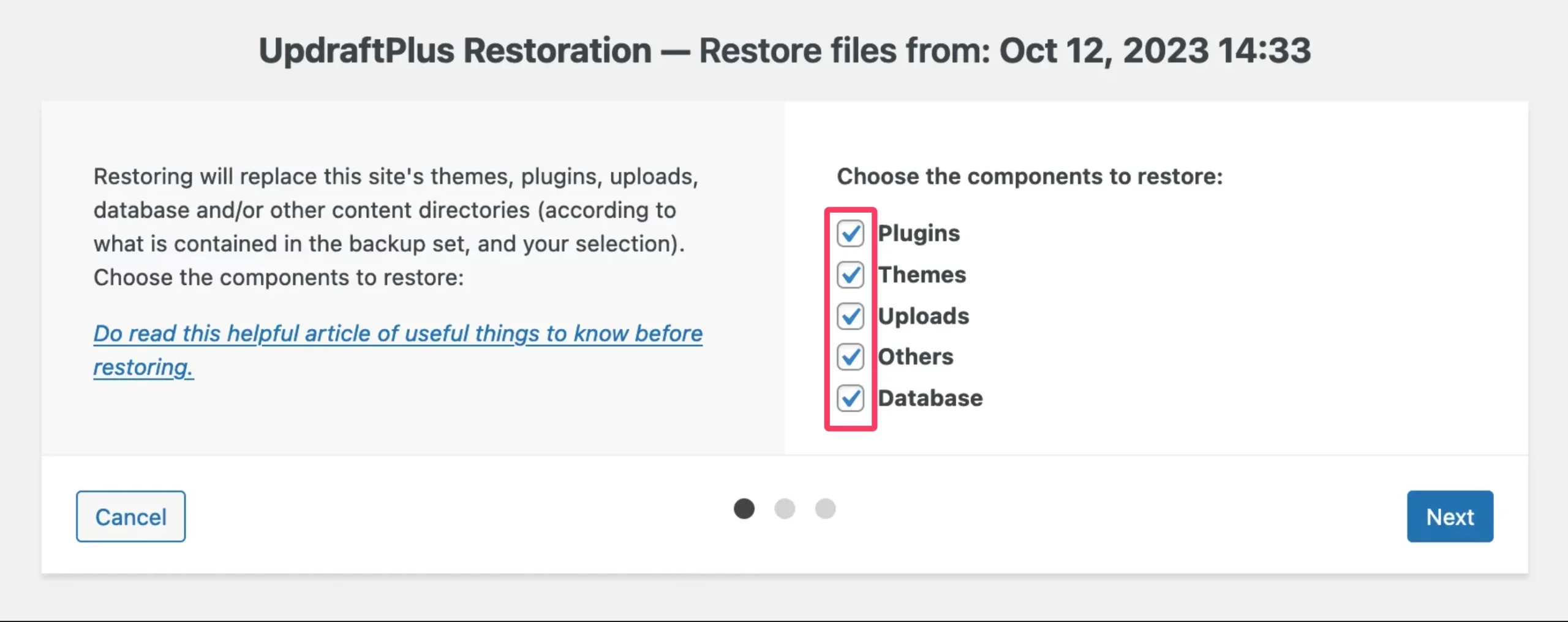 popup-to-select-which-components-to-restore