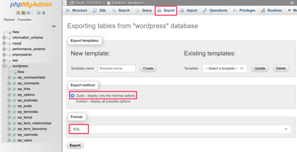 screenshot-showing-how-to-manually-xport-your-WordPress-database-in-phpMyAdmin