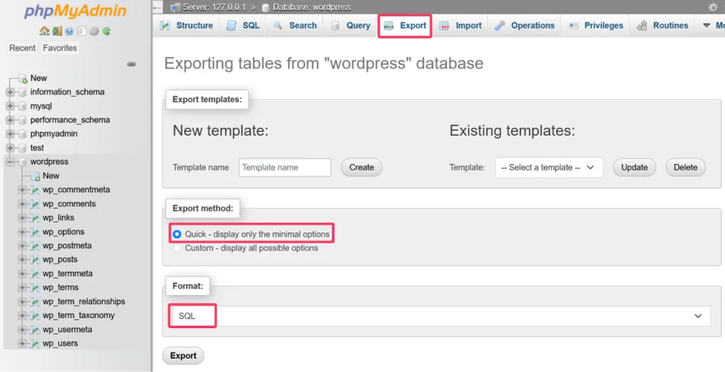 screenshot-showing-how-to-manually-xport-your-WordPress-database-in-phpMyAdmin