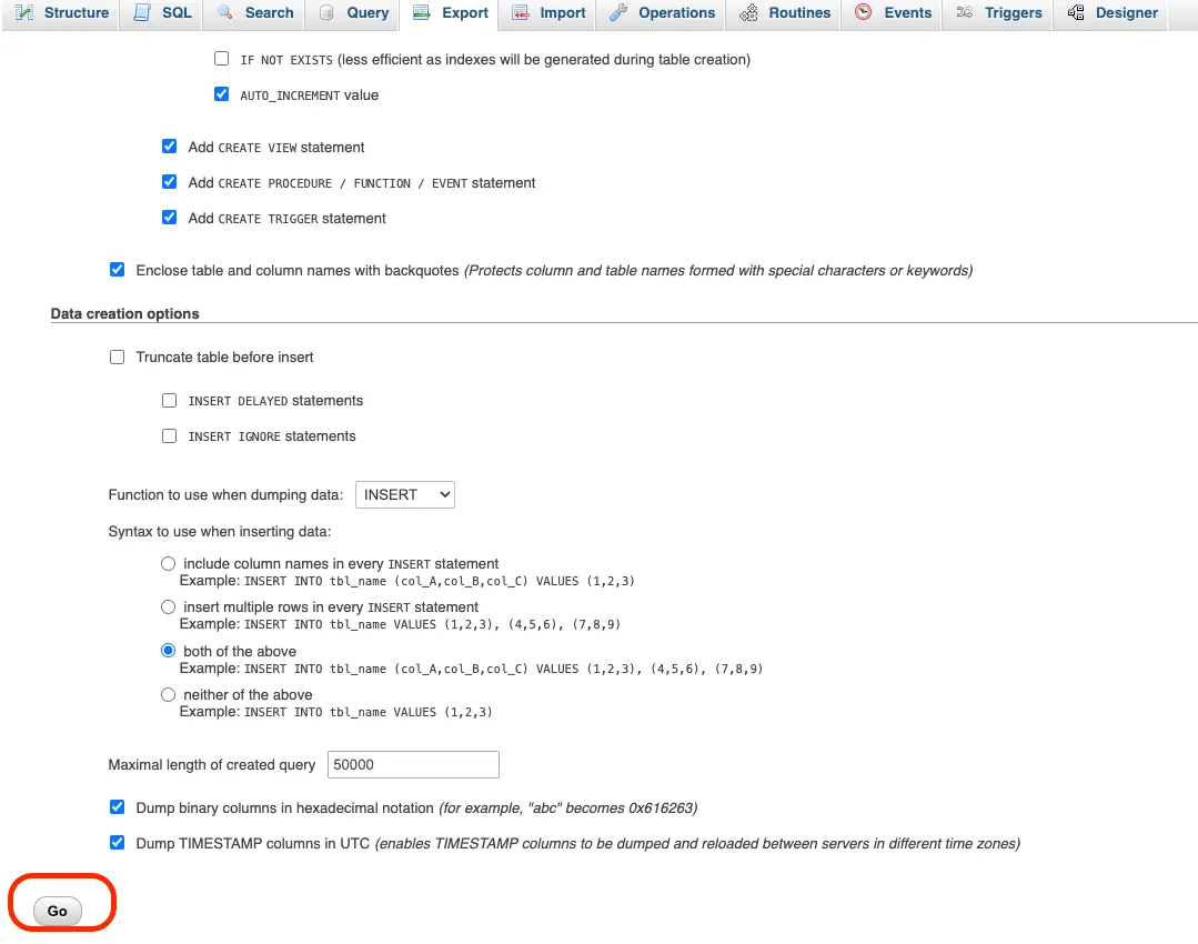 screenshot-showing-the-export-of-a-WooCommerce-database