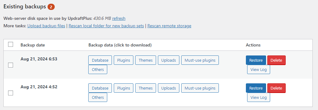 existing-backup-log